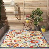 Aloha Indoor/Outdoor Blue/Grey 7’10” x Round Area Rug, Easy Cleaning