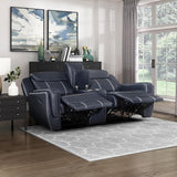 Double Recliner Sofa, Faux Leather Reclining Sofa With Center Drop-Down Cup Holders,