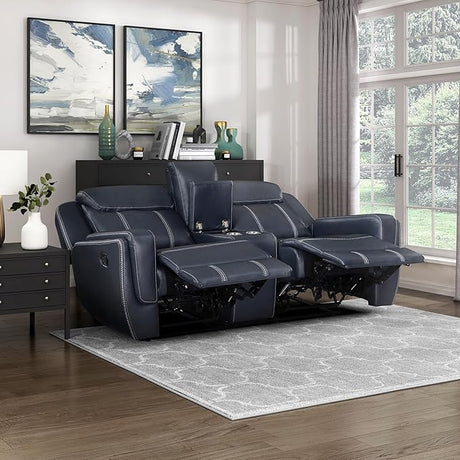 Modern Double Reclining Loveseat, Faux Leather Recliner Loveseat With Headrest