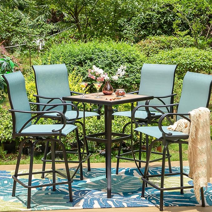 Outdoor Bar Stools Set of 4, Patio Bar Height Sling Chairs