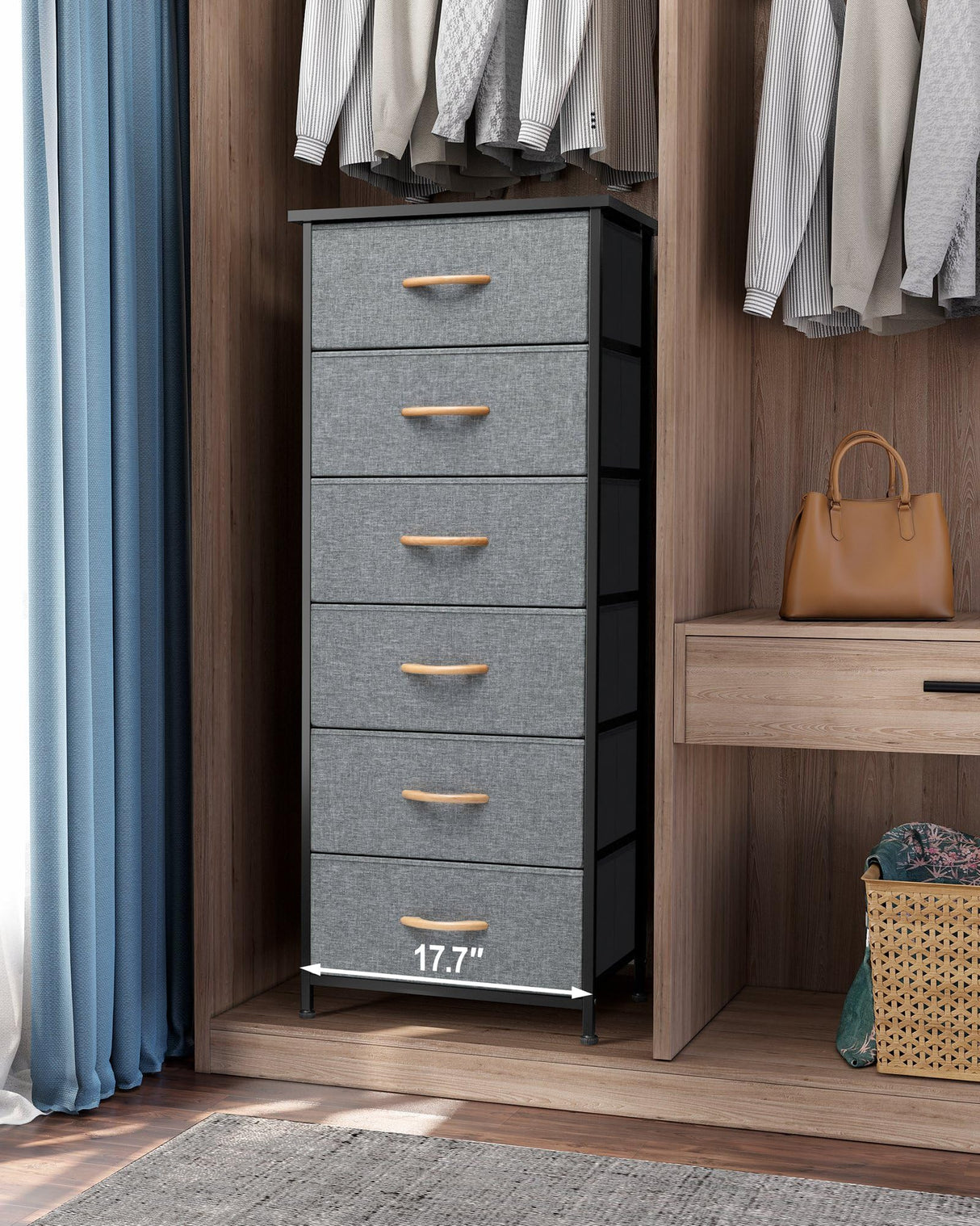 Products Vertical Dresser Storage Tower - Sturdy Steel Frame, Wood Top, Easy Pull Fabric