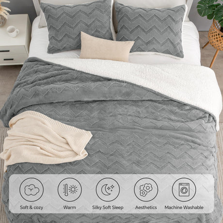 Fluffy Queen Comforter Set - Super Soft Sherpa Grey Comforter for Queen Size Bed,