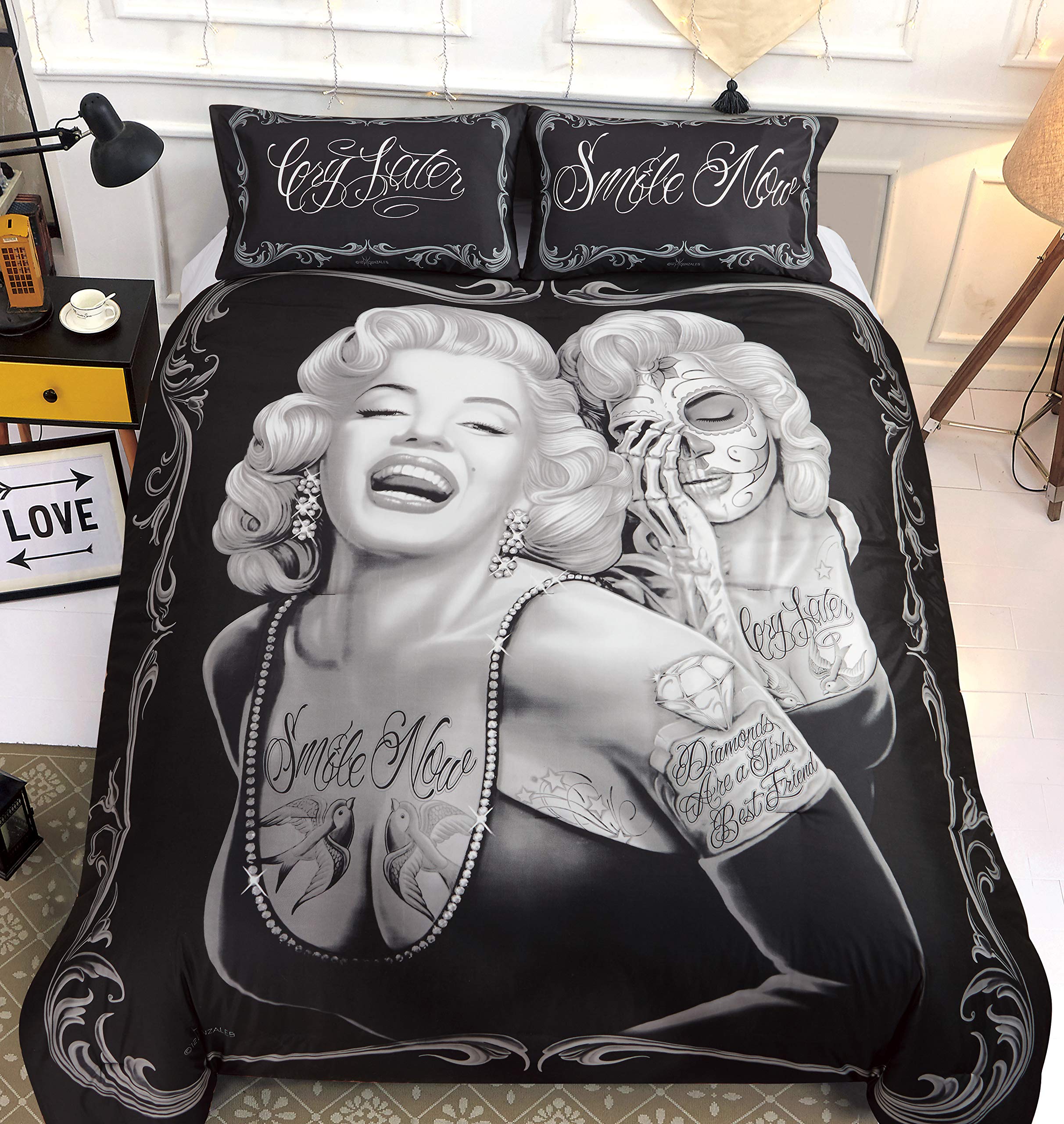 Smile Now Black Comforter Set - Queen Size 3-Piece Bedding