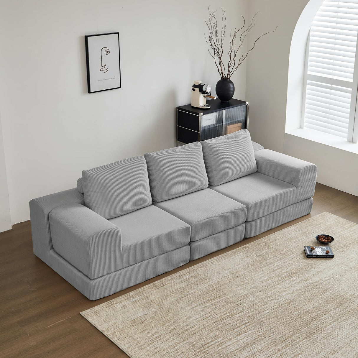 108" Modular Sofa, Comfy 3-Seater Oversize Deep, Sectional Couch for Living Room