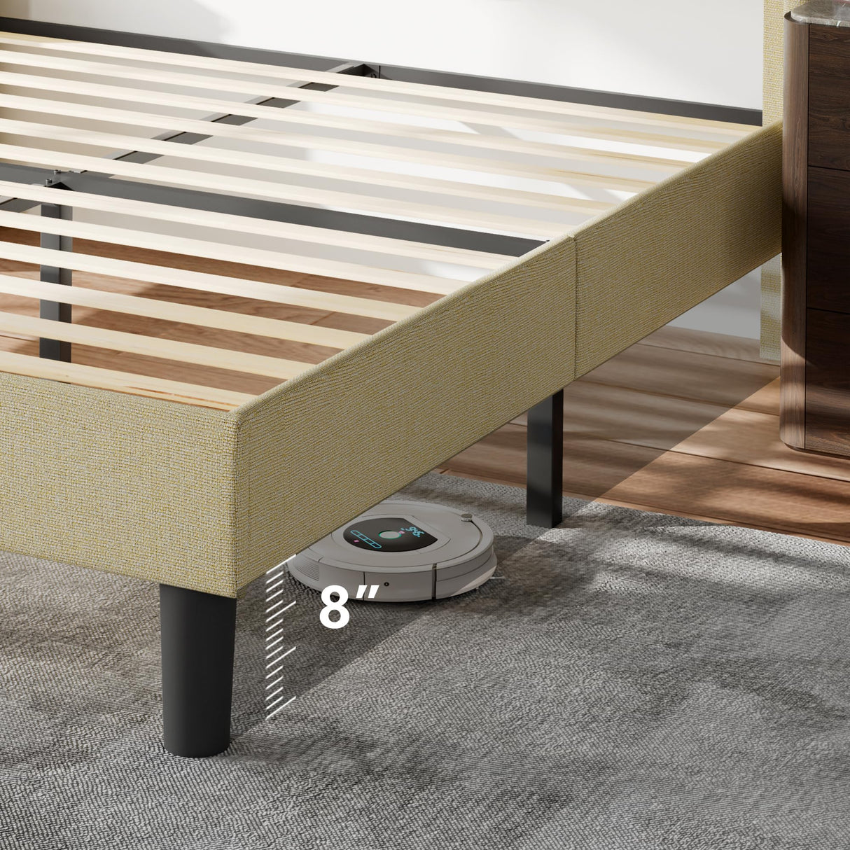 Feonase Full Size Bed Frame with Charging Station, Upholstered Platform Bed Frame with Storage Wingback Headboard, No Box Spring Needed, Easy Assembly, Beige
