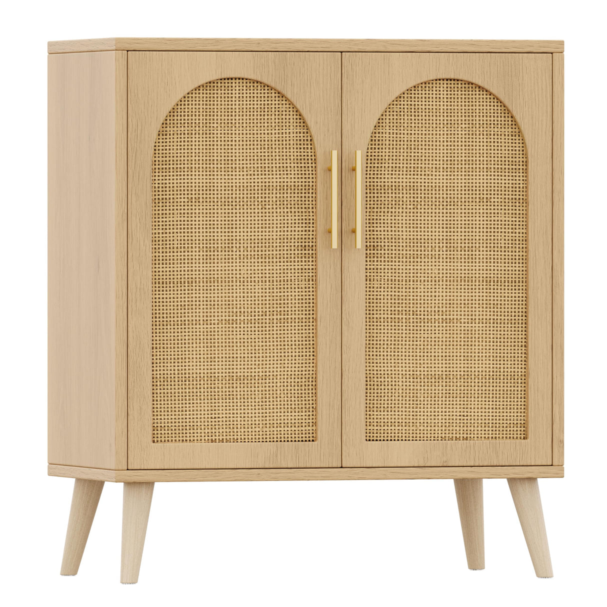 Rattan Storage Cabinet with Adjustable Shelf, Bathroom Floor Cabinet with 2 Doors, Freestanding Sideboard Cabinet, Accent Cabinet for Living Room, Entryway, Natural KES010MCWG