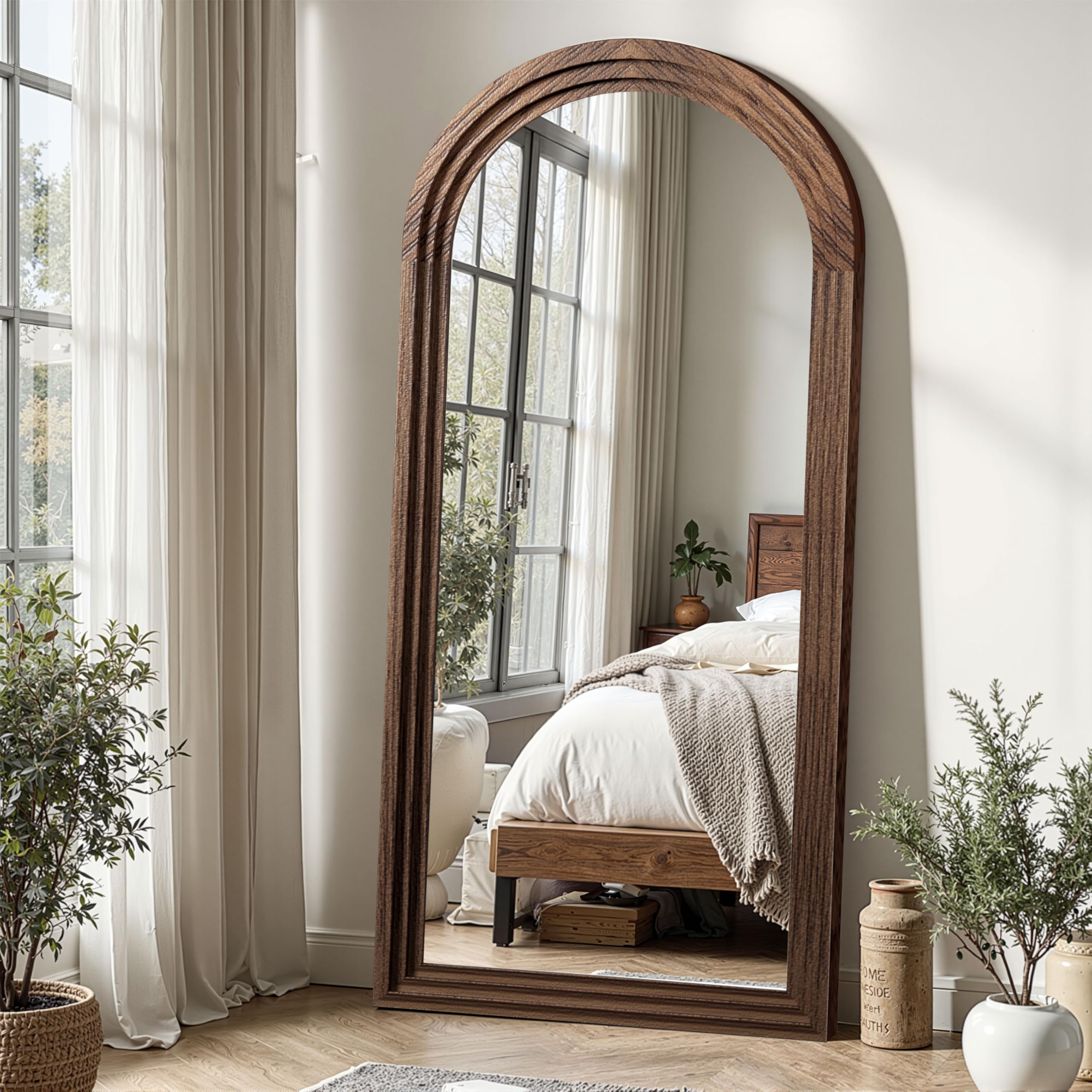 Arched Full Length Mirror with Solid Wood Frame 55x24