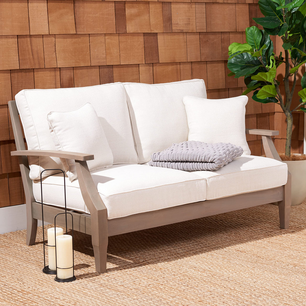 Outdoor Couture Collection Martinique Light Grey/Beige Solid Wood Patio Loveseat