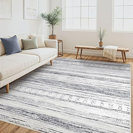 Tortania Area Rug Living Room Rugs - 6x9 Washable Large Soft Neutral Boho Moroccan Bohemian Farmhouse Rug Indoor Floor Carpet for Bedroom Under Dining Table Home Office Decor - Grey