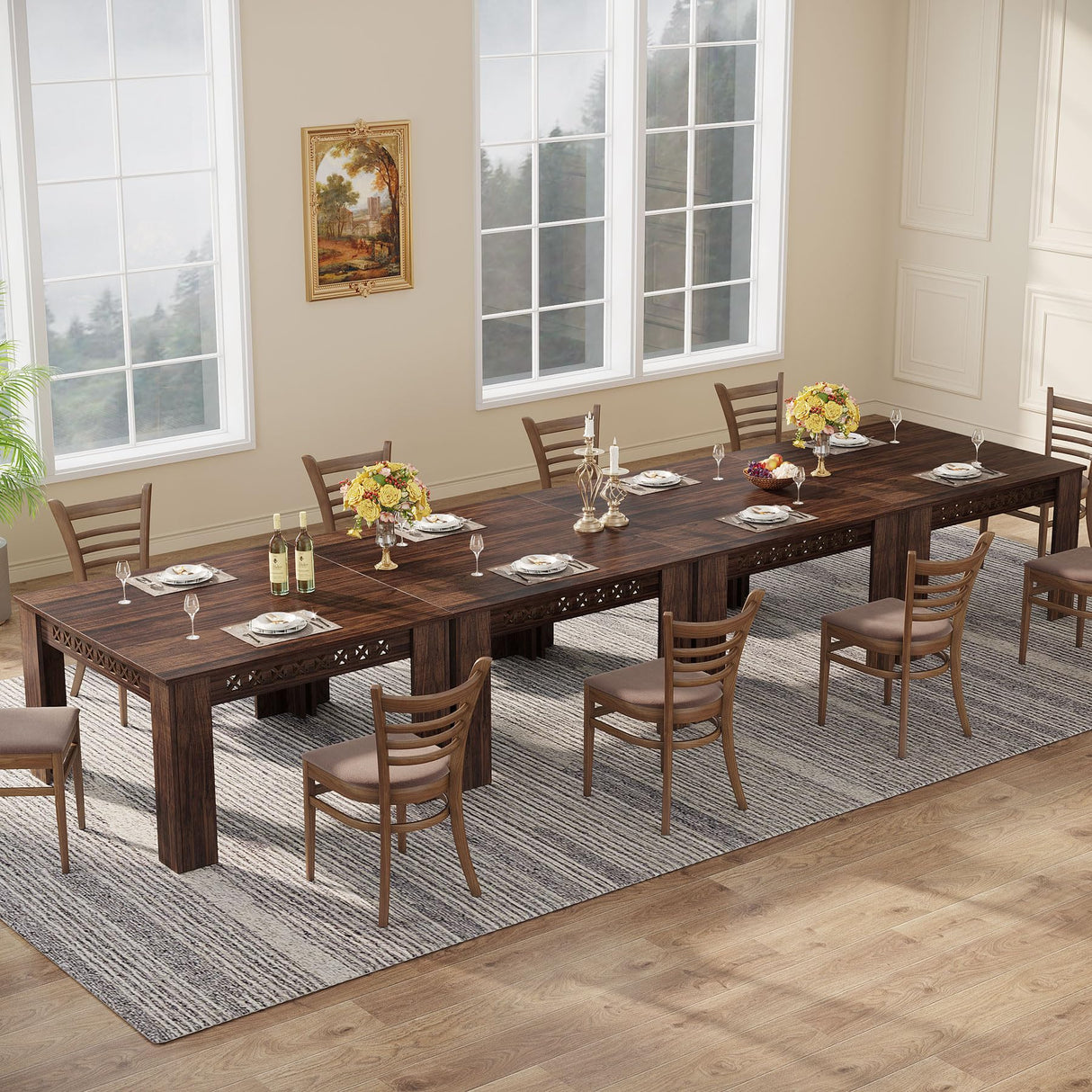 43" Square Dining Table for 4, 2-4 Person Farmhouse Wood Dining Room Table