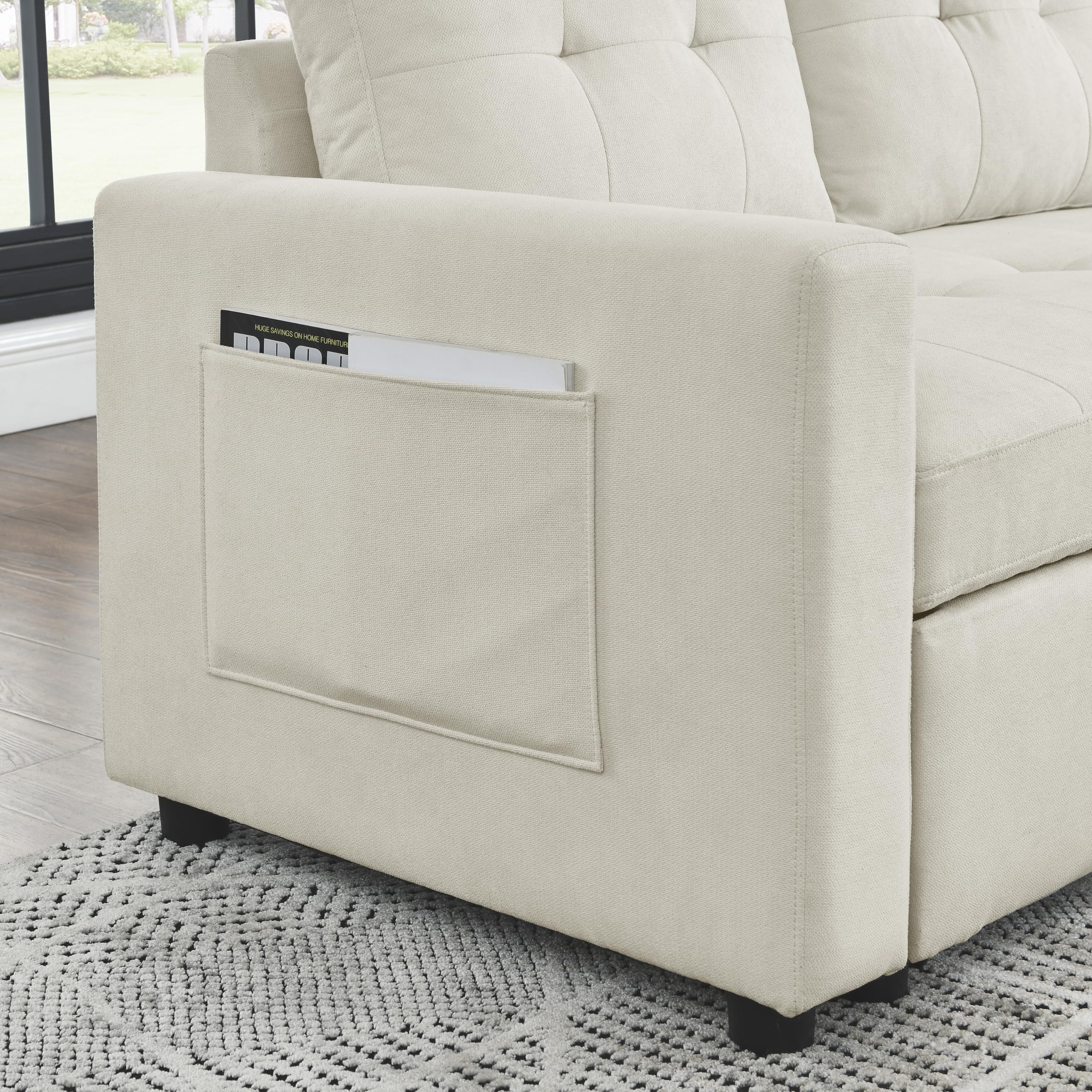 sectional Sofa with Pull-Out Sleeper Bed, L-Shape