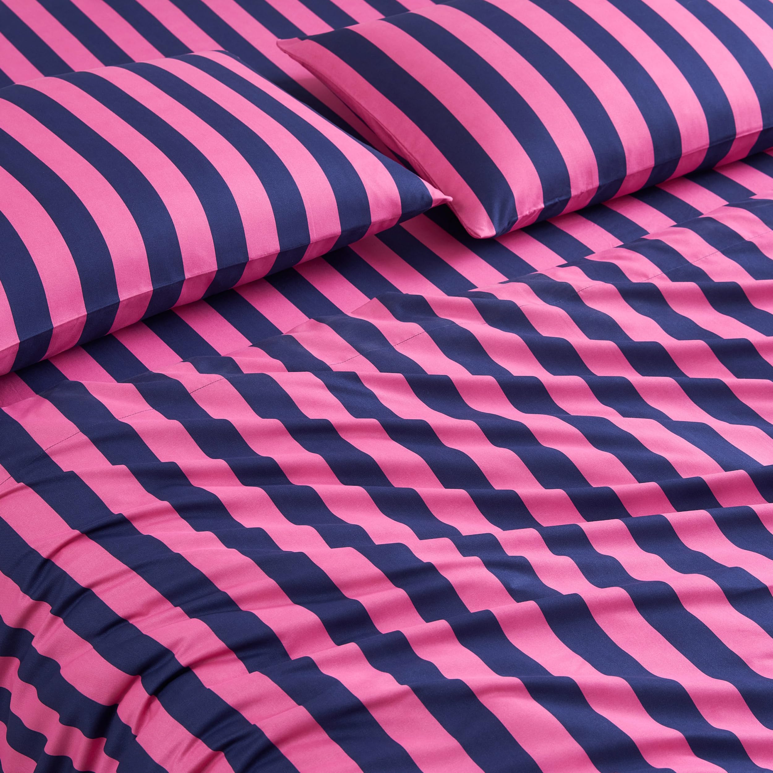 8-Piece Full Comforter Set - Navy & Pink Rose Logo