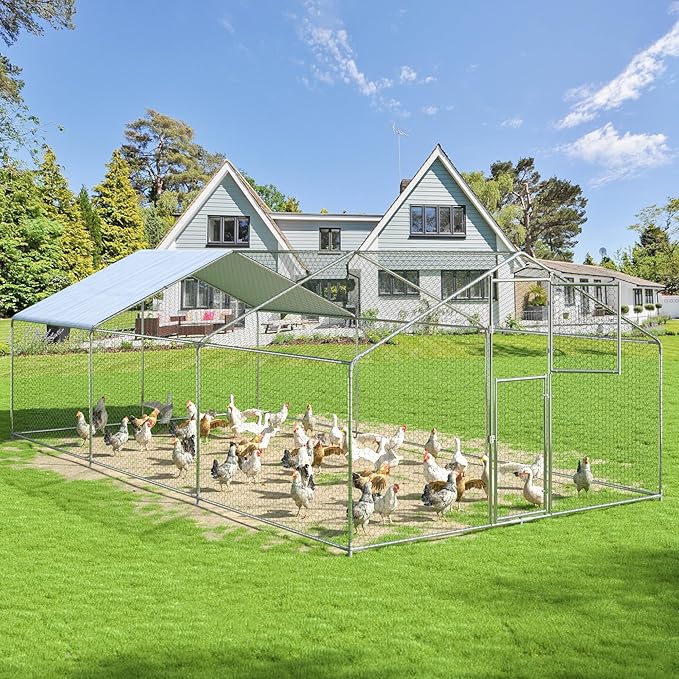 SafeHaven Galvanized Chicken Coop with Feeding Port & UV Cover