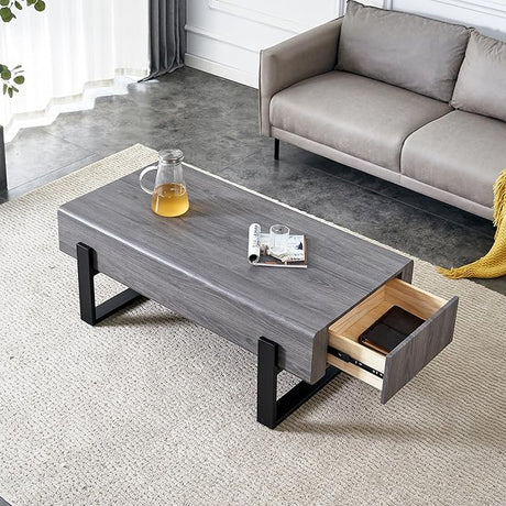 Rectangle Rustic Coffee Table, Modern Farmhouse Wood Simple Coffee Table