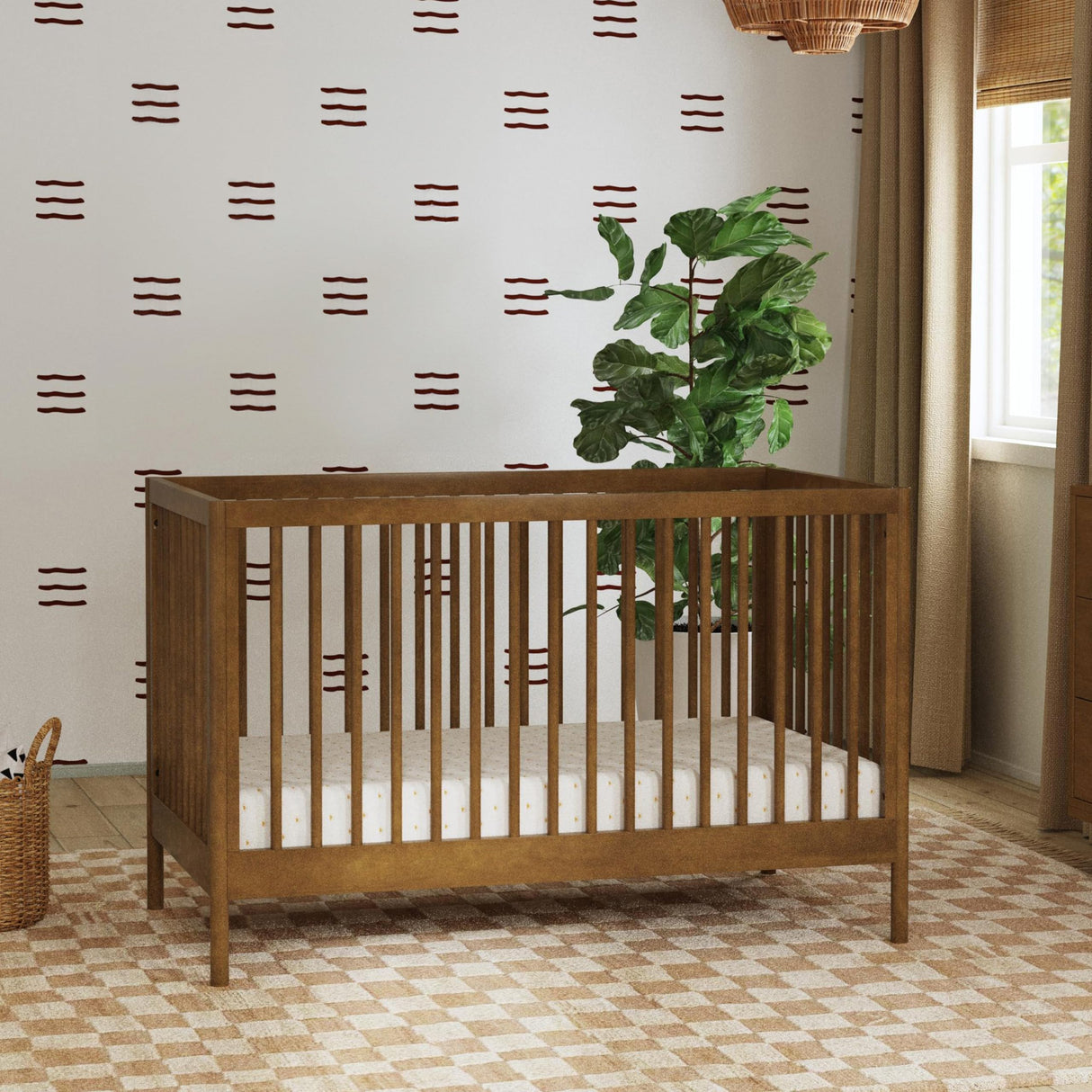 Birdie 3-in-1 Convertible Crib, Walnut, Easy Assemble, Greenguard Gold Certified