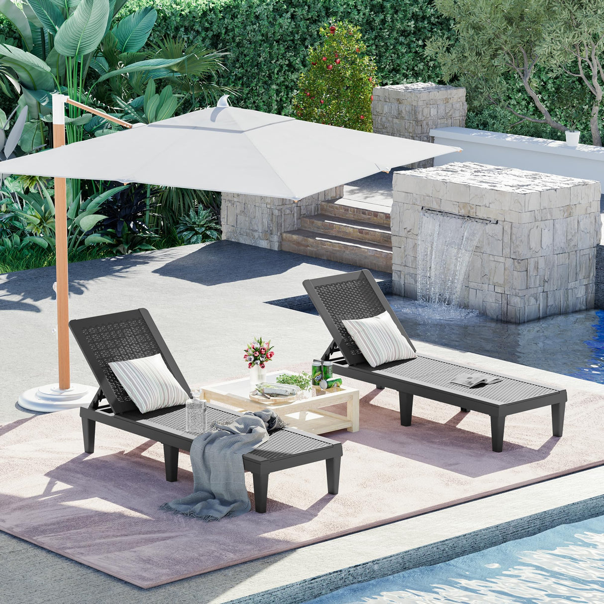 Outdoor Chaise Lounge Chairs Set of 2 with Adjustable Backrest