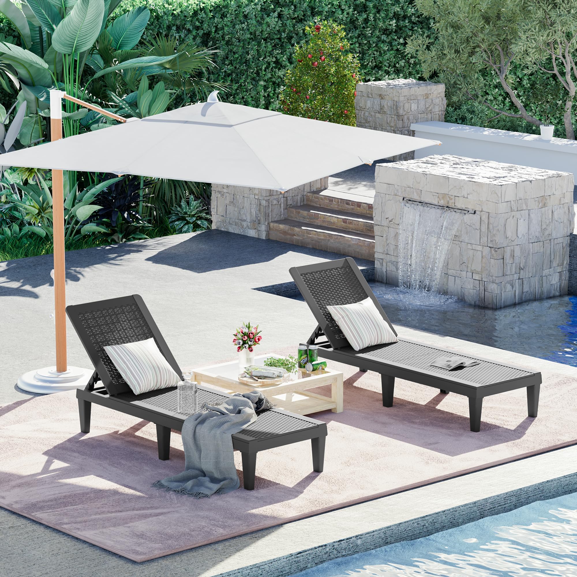 Outdoor Chaise Lounge Chairs Set of 2 with Adjustable Backrest
