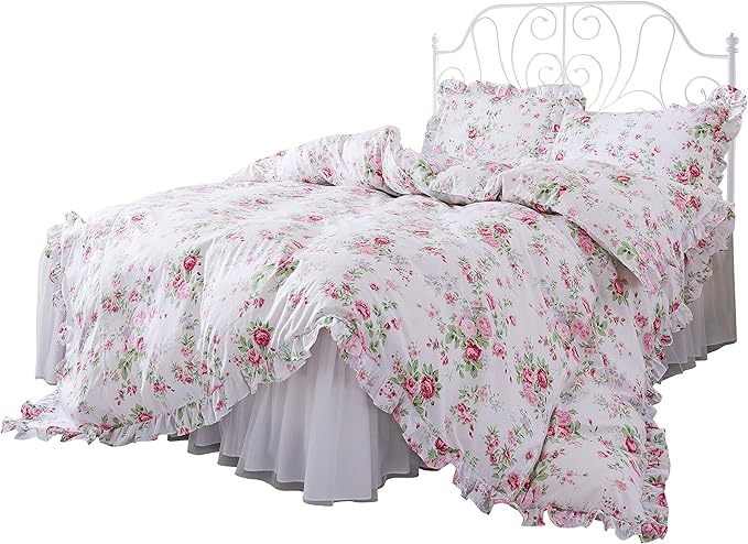 Duvet Cover Set Queen Elegant and Shabby Pink Rosette Floral Bedding