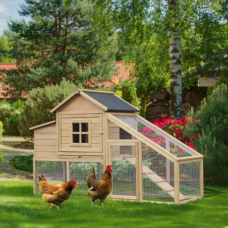 69" Wooden Chicken Coop, Poultry Cage Hen House with Connecting Ramp