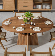 Extendable Round Dining Table with Storage Shelves