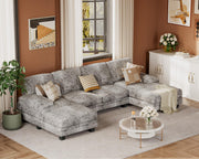 U Shaped Couch with Chenille Fabric Sectional Couches for Living Room