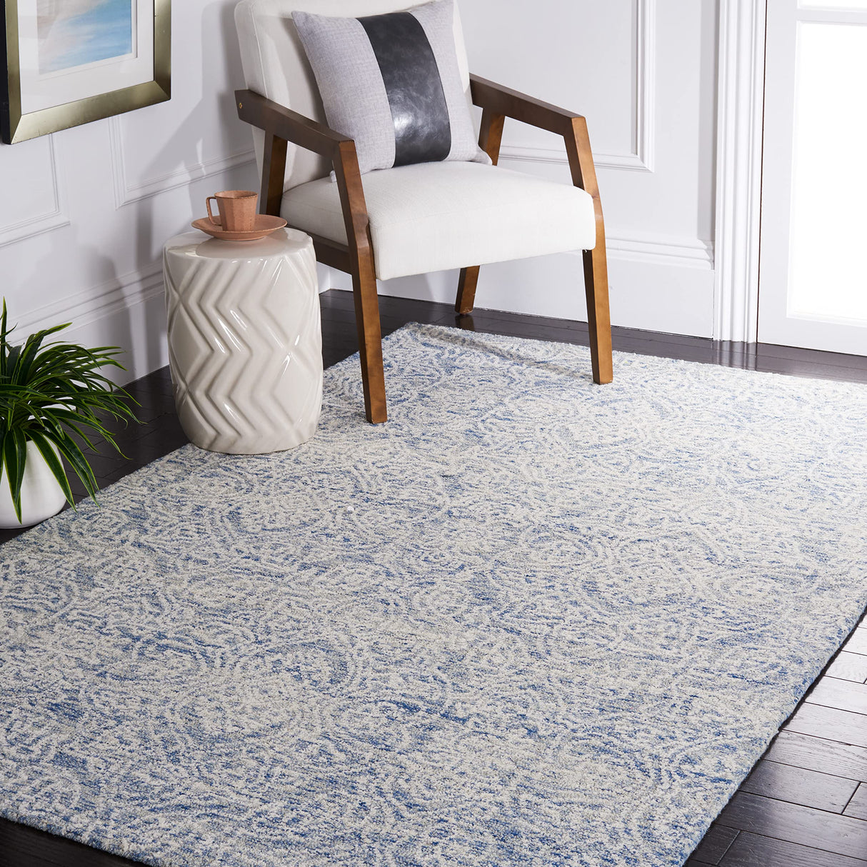 Metro Collection 3' x 5' BlueIvory MET998M Handmade Premium Wool Living Room Bedroom