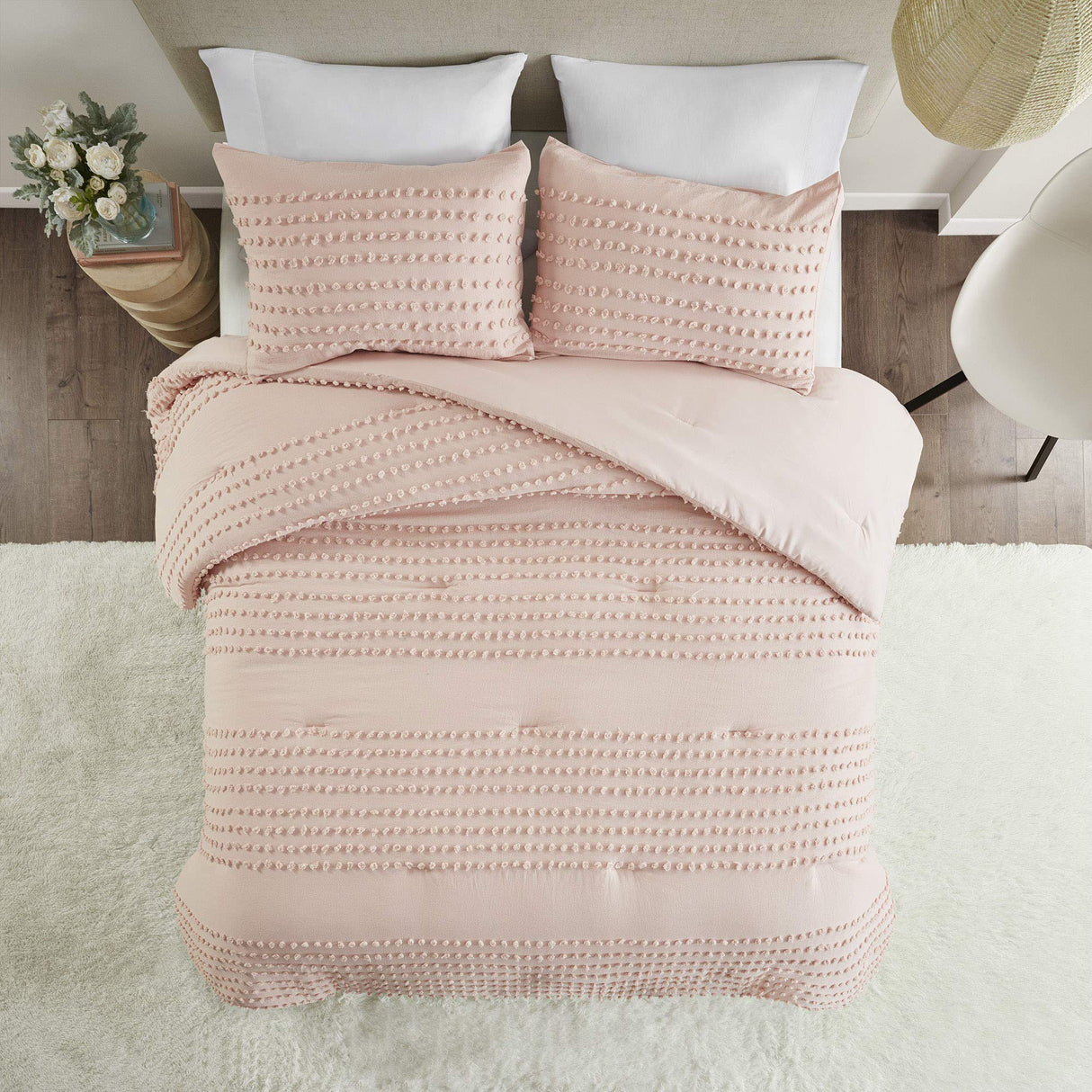 Spaces Cotton Comforter Set Jacquard Pom-Pom Tufts Design, Down Alternative,