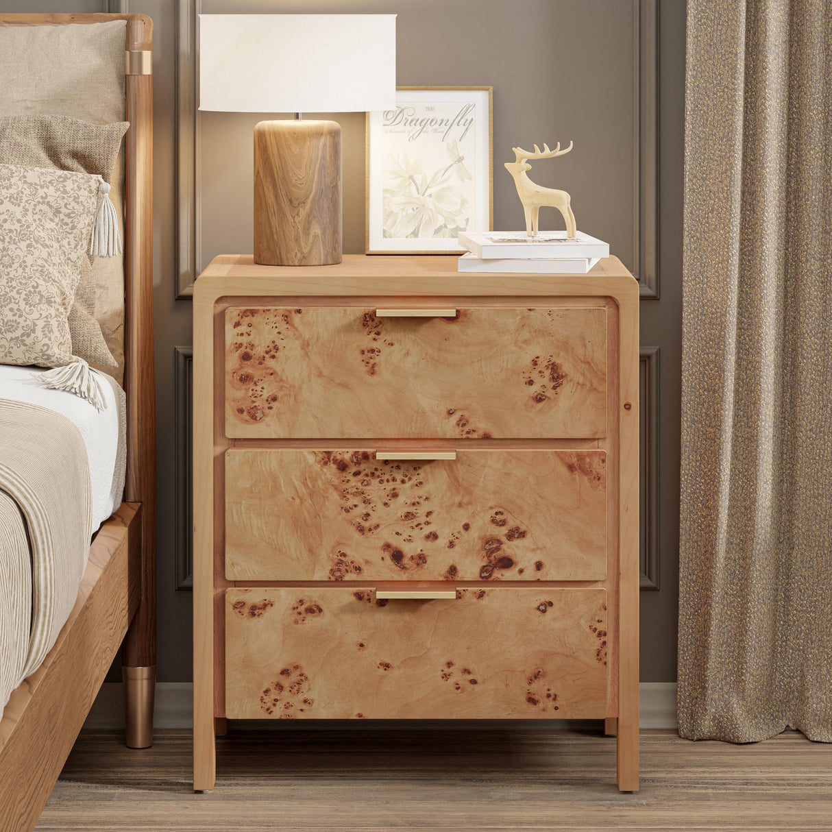 Fully Assembled Farmhouse 3-Drawer Nightstand, Set of 2，Distressed Wood Retro