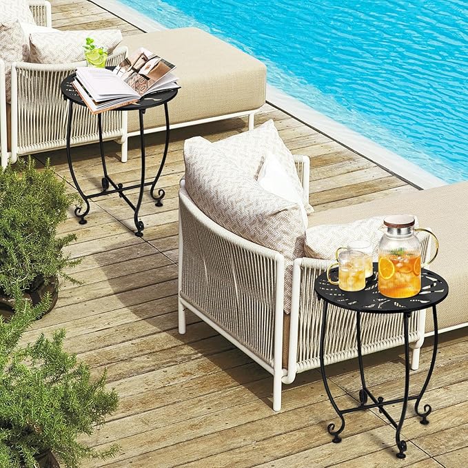 2 Pack Outdoor Side Tables for Patio, Weather Resistant Steel Patio Side Table