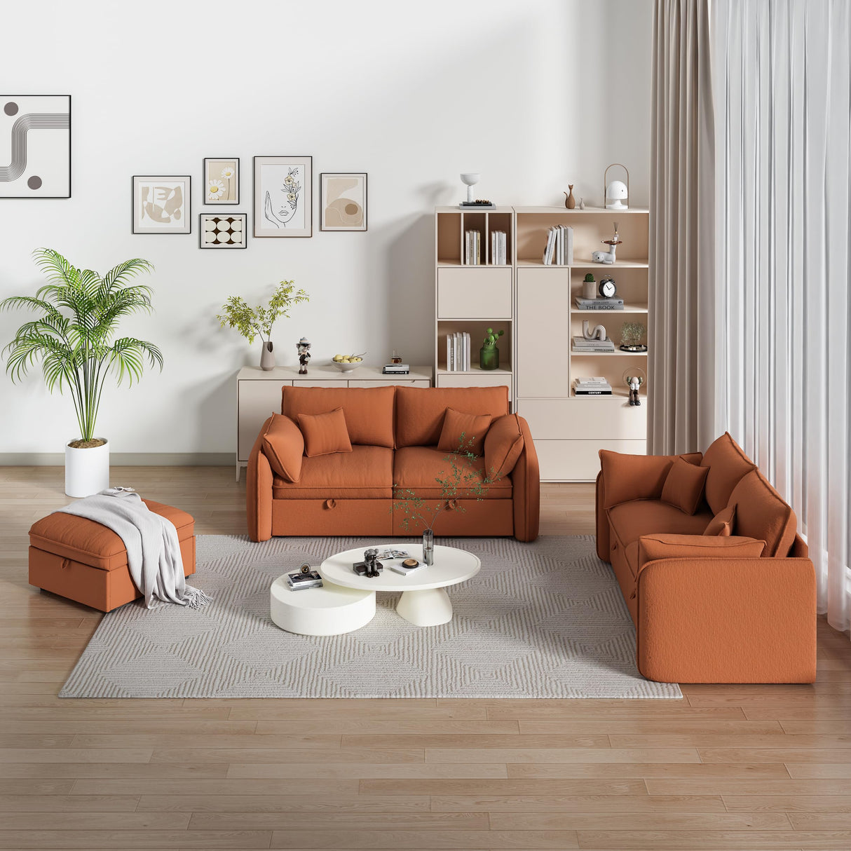 Modular Sectional Sofa, 75 Inch Loveseat Couches with Movable Storage Ottoman