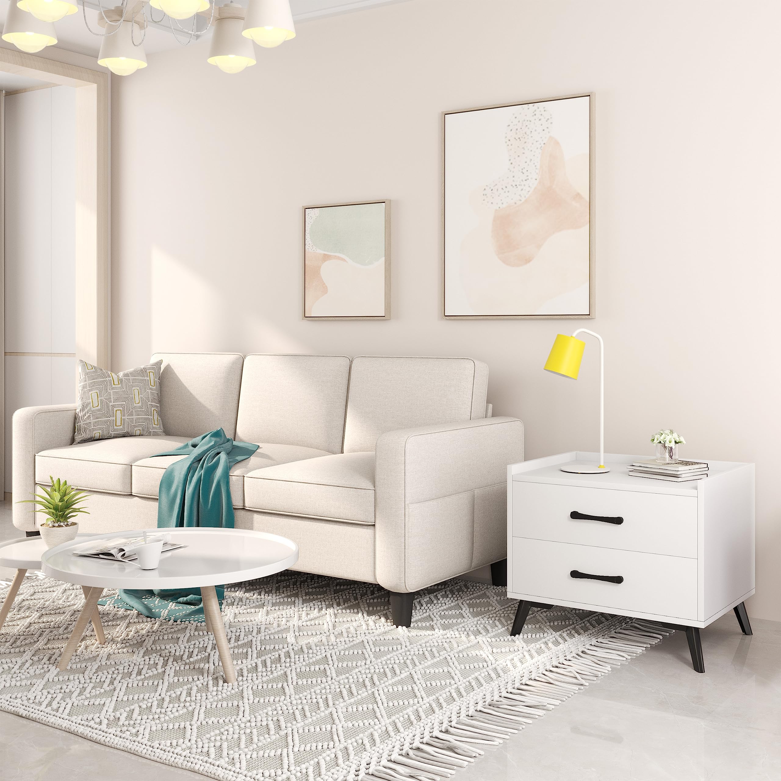 Nightstand with 2 Drawers: White Besides