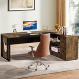 L Shaped Desk with 55-Inch Storage Cabinet, Extra Large Executive Office