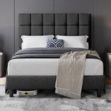 Full Upholstered Platform Bed Frame, Mattress Foundation with Height Adjustable Tufted