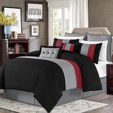 Loft 8-Piece Luxury Striped Comforter Set (King, Navy/Gray/Blue)