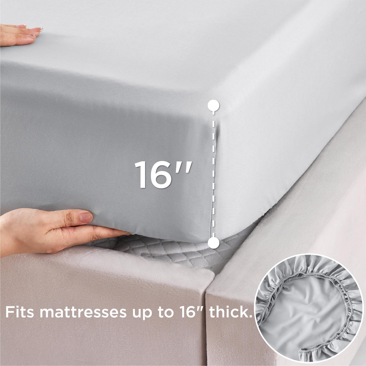 Bedsure Cooling Sheets for Queen Size Bed Set, Polyester & Rayon Derived from Bamboo, Breathable & Wrinkle Free, Silky Soft with 16 Inch Deep Pocket Bed Sheets - Light Grey