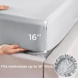 Bedsure Cooling Sheets for Queen Size Bed Set, Polyester & Rayon Derived from Bamboo, Breathable & Wrinkle Free, Silky Soft with 16 Inch Deep Pocket Bed Sheets - Light Grey