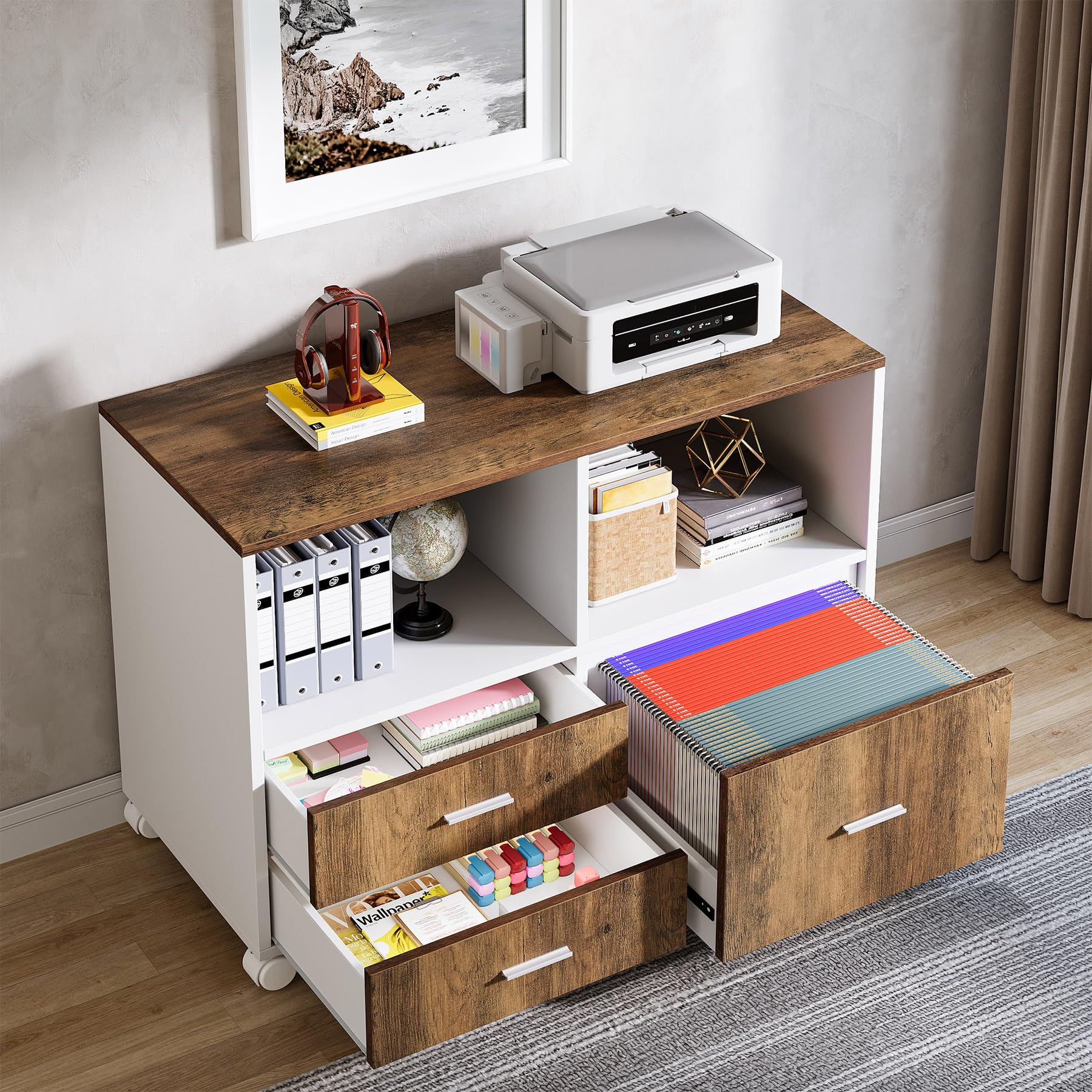 Office Desk with Cabient,63 inches L Shaped Computer Desk