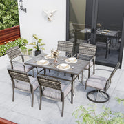 7 Piece Patio Dining Set for 6,Wicker Outdoor Furniture Set for Backyard Garden Deck Poolside