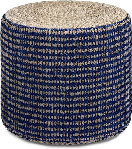 Larissa Round Pouf, Footstool, Upholstered in Natural Hand Braided Jute