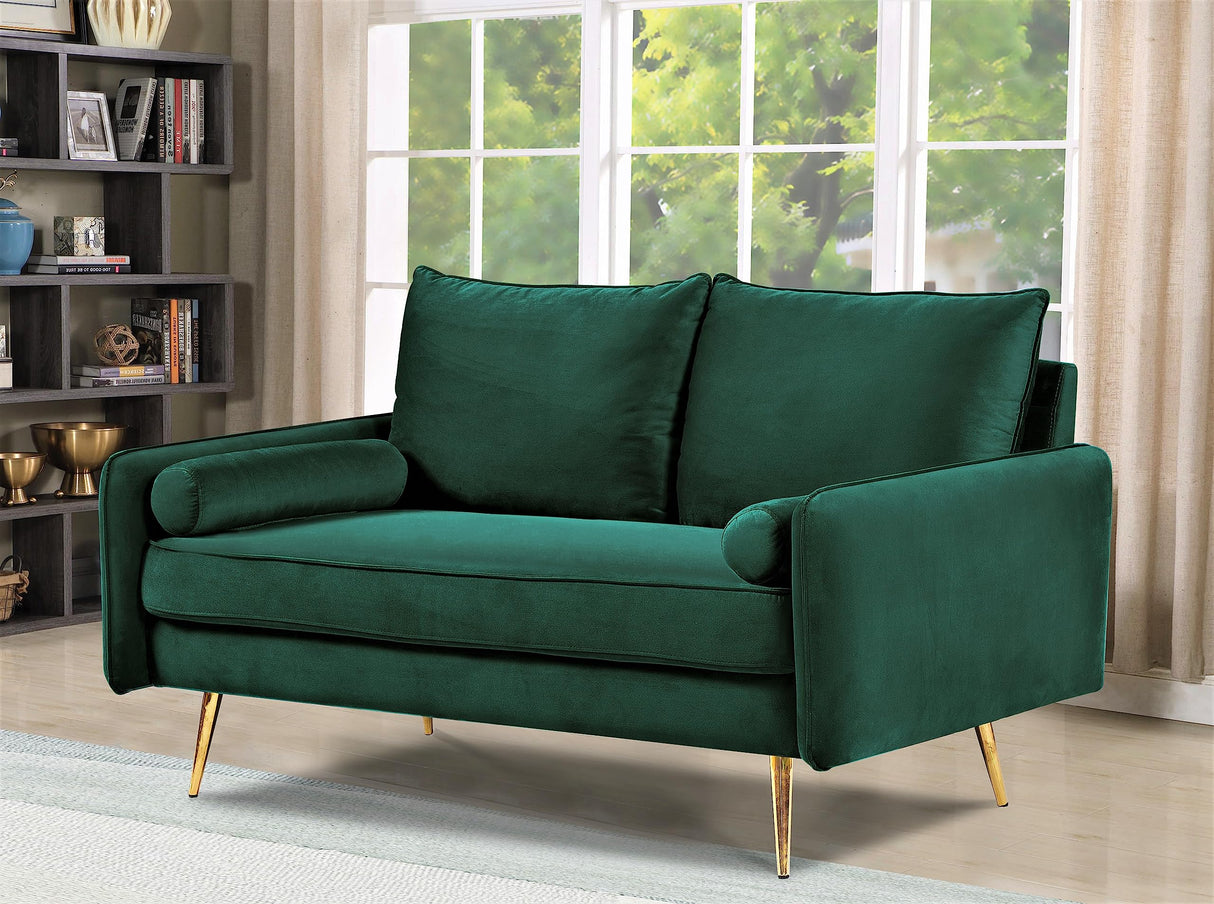 Kent Modern Loveseat, European Style Velvet Living Room Furniture with Tapered Legs, Vintage Flair, and Sleek Design, Love Seat, Green