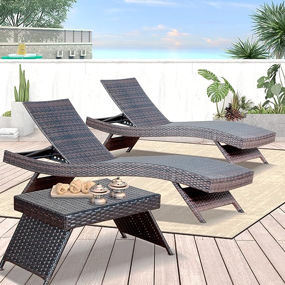 79'' Long Reclining Chaise Lounge Set (Set of 2),Outdoor Wicker Chair