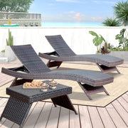 PE Rattan Adjustable Backrest Chaise Lounge Set 2 with 1 Side Table