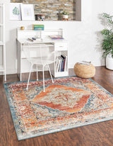 Isabella Collection Area Rug - Rossellini (7' 10" Square, Blue/ Beige)