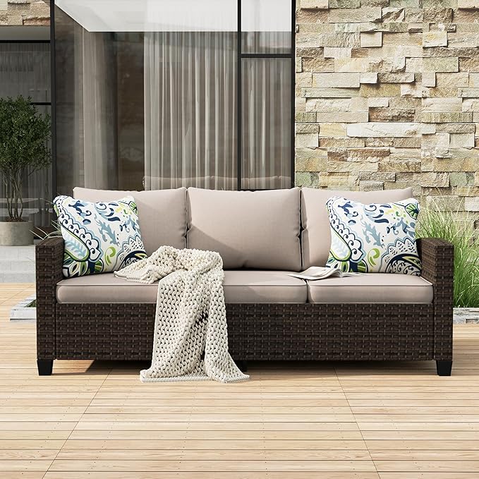 Outdoor Loveseat Patio Sofa, 2-Seat Wicker Couch with Waterproof Thick Cushions