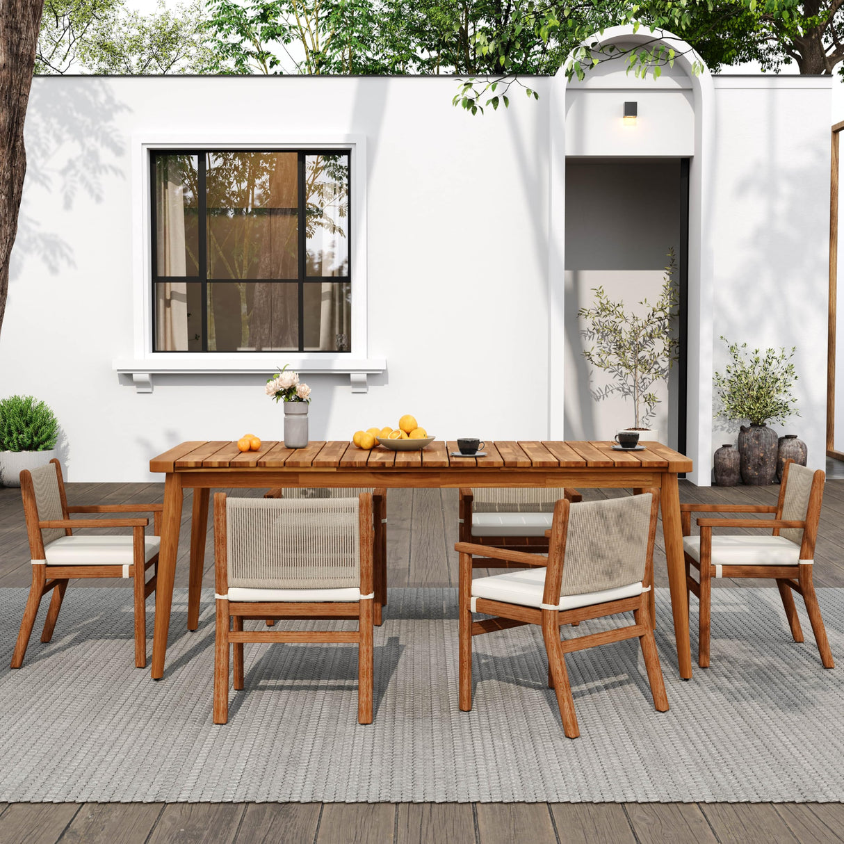 Peggy 72" Farmhouse Patio Acacia Wood Dining Table