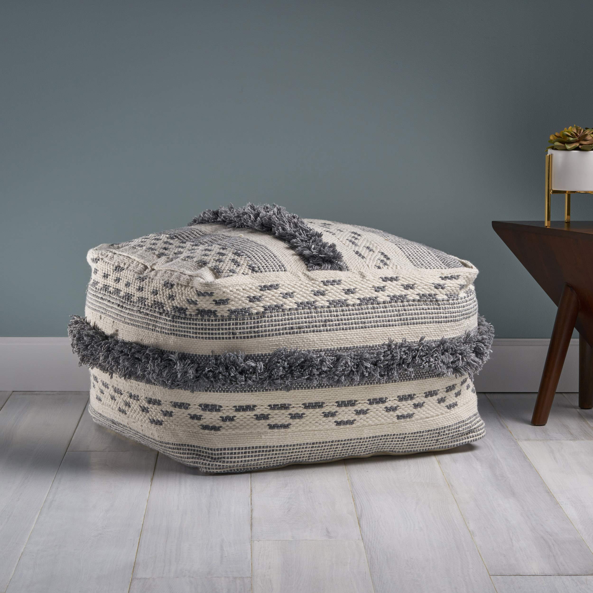 Contemporary Faux Yarn Pouf Ottoman Foot Stool - Bean Bag Floor Chair - Foot Rest