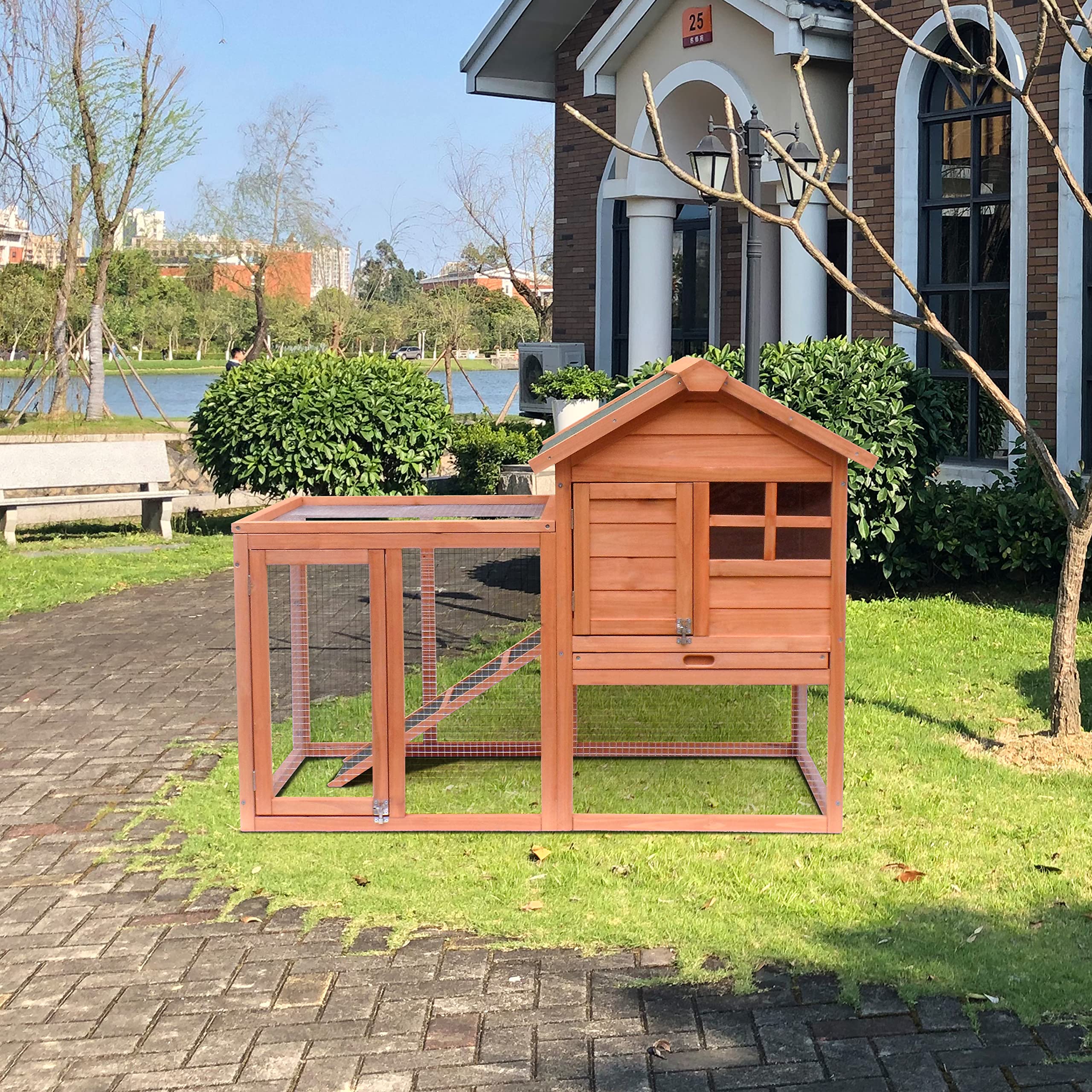 48” 2 Levels Outdoor Rabbit Hutch Weatherproof Bunny Hutch Outside Wooden