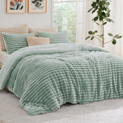 Fluffy Comforter Set Queen - Super Soft Faux Fur Comforter Queen Size Sage Green,