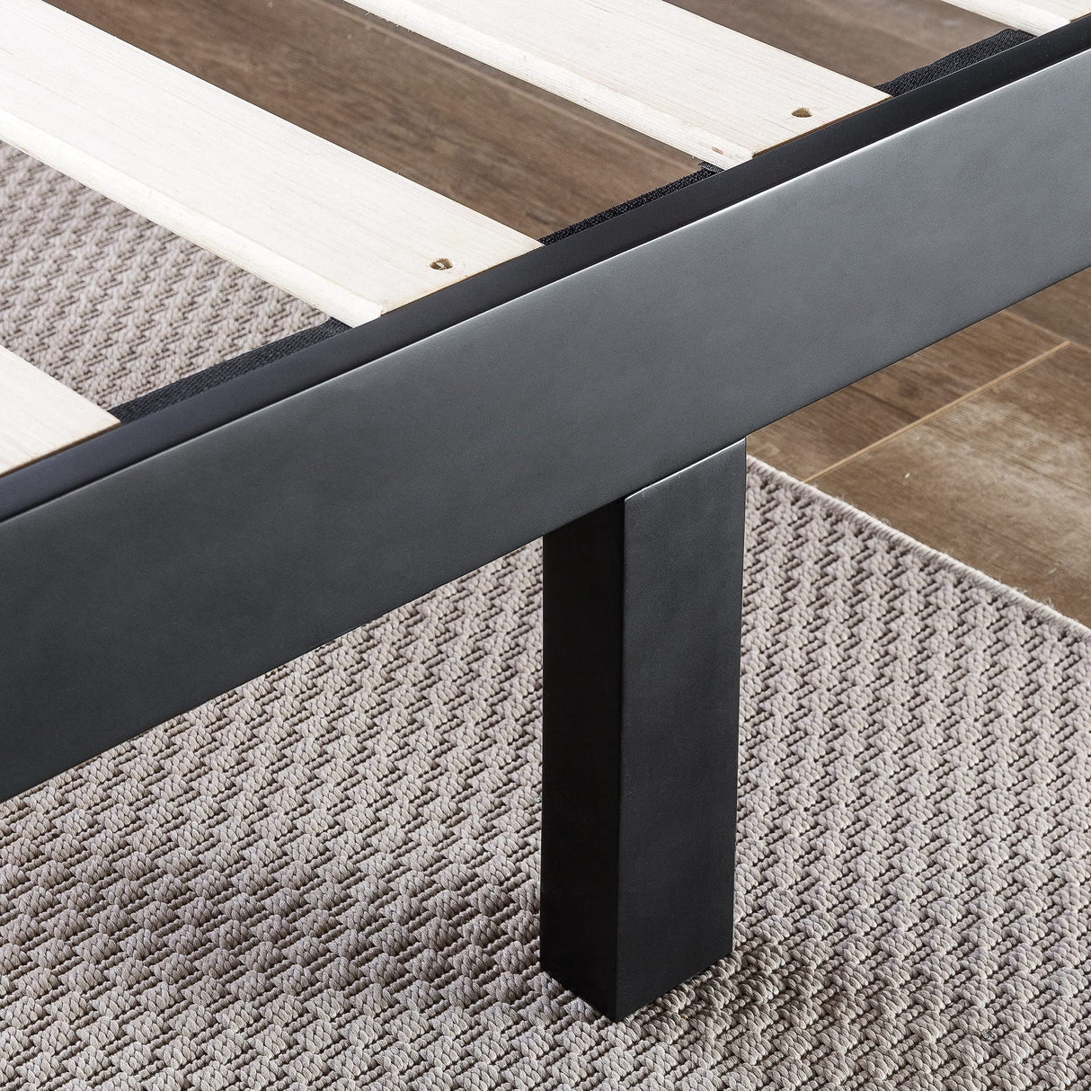 Santiago Wood Platform Bed Frame with Slat Support - Twin, Black