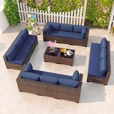 Patio Furniture 7 Pieces Outdoor Sectional PE Rattan Sofa Set Brown Manual Wicker